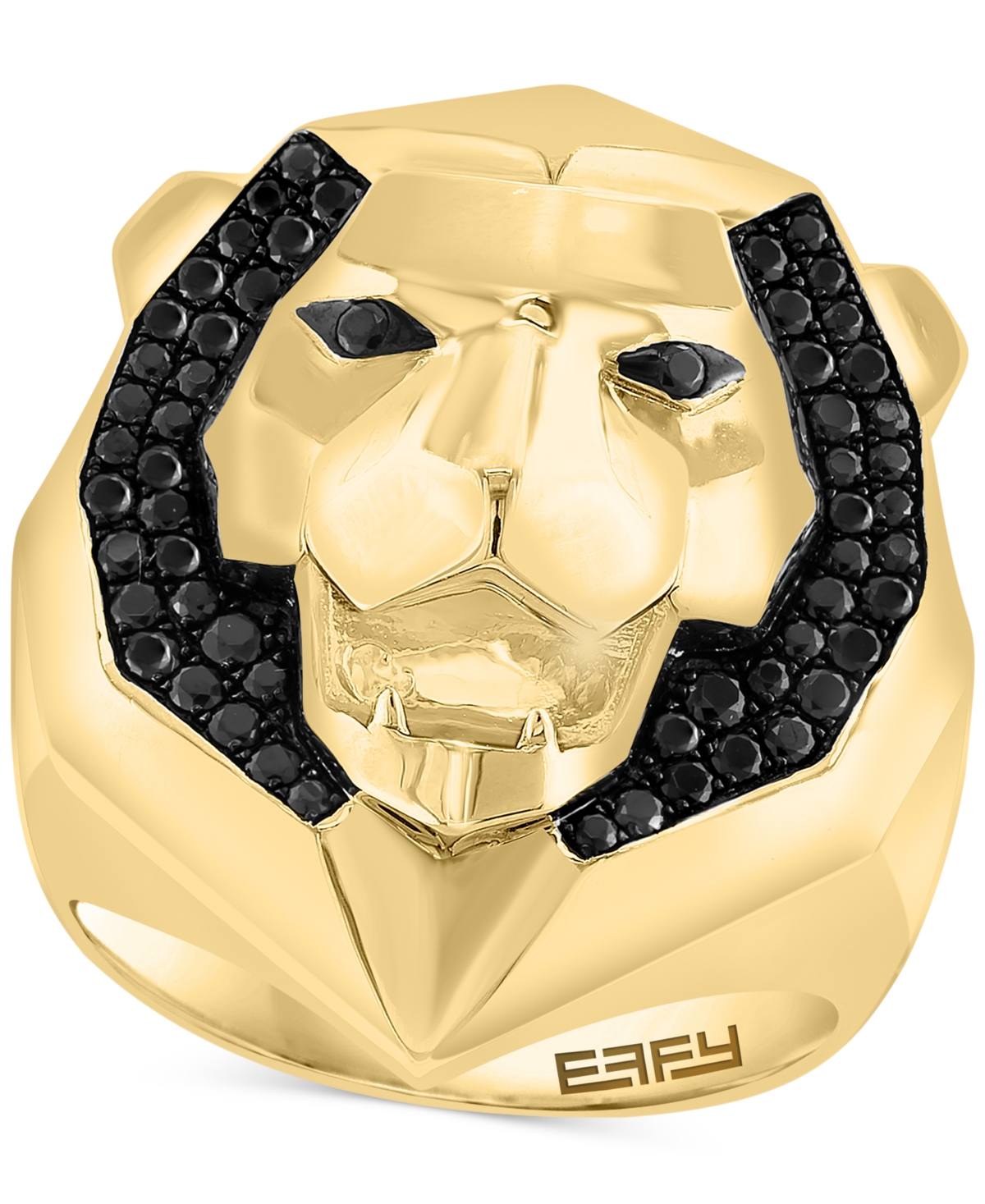 Effy Collection Effy Men's Black Spinel Lion Ring (7/8 Ct. T.w.) In 14k Gold-plated Sterling Silver In Gold Over Silver