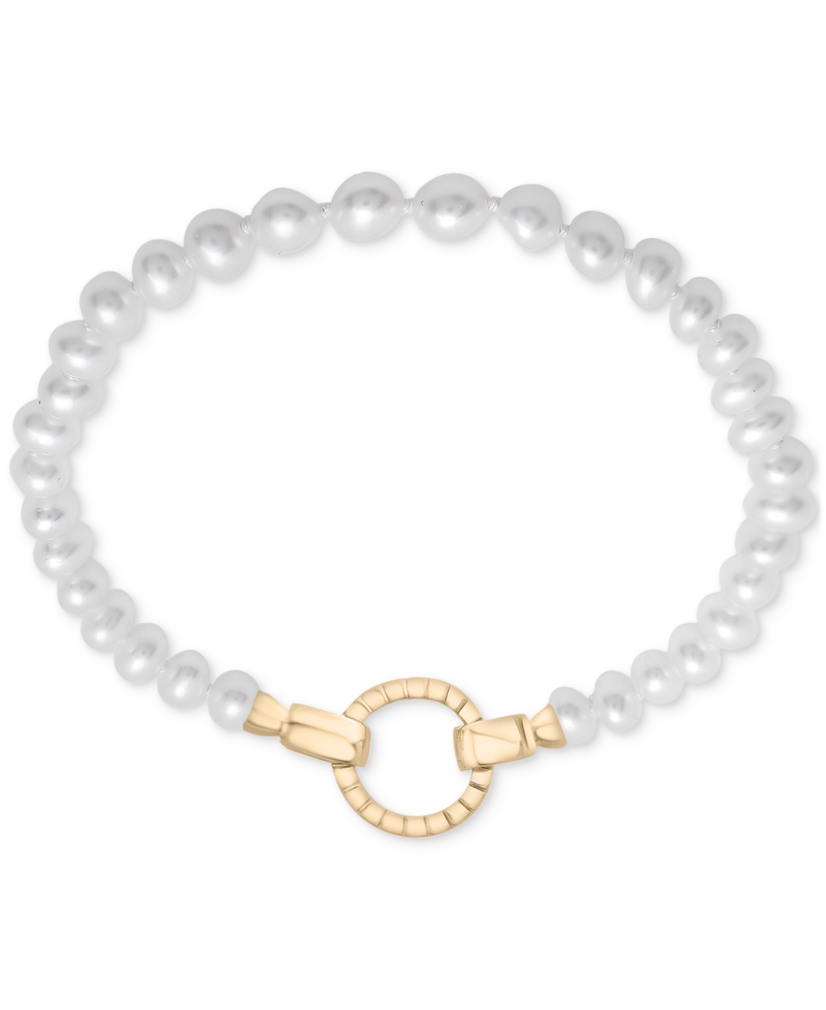 Cultured Freshwater Pearl (4mm) Circle Clasp Bracelet - Gold Vermeil