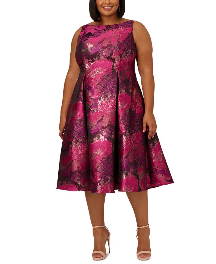 Nebu Skalk nød Adrianna Papell Plus Size Metallic Jacquard Fit & Flare Dress - Macy's
