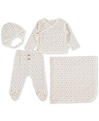 Chickpea - Baby Girls Take Me Home Cotton Bonnet, Top Footed Pants & Blanket, 4 Piece Set