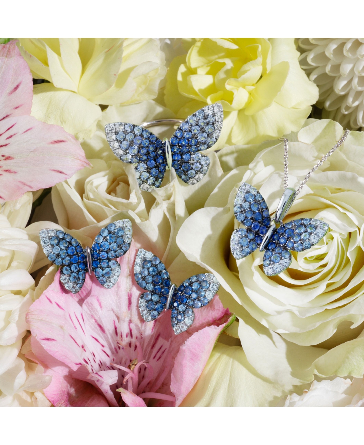 Le Vian Denim Ombre (7/8 ct. t.w.) & White Sapphire (1/3 ct. t.w.) Butterfly Pendant Necklace in 14k 18