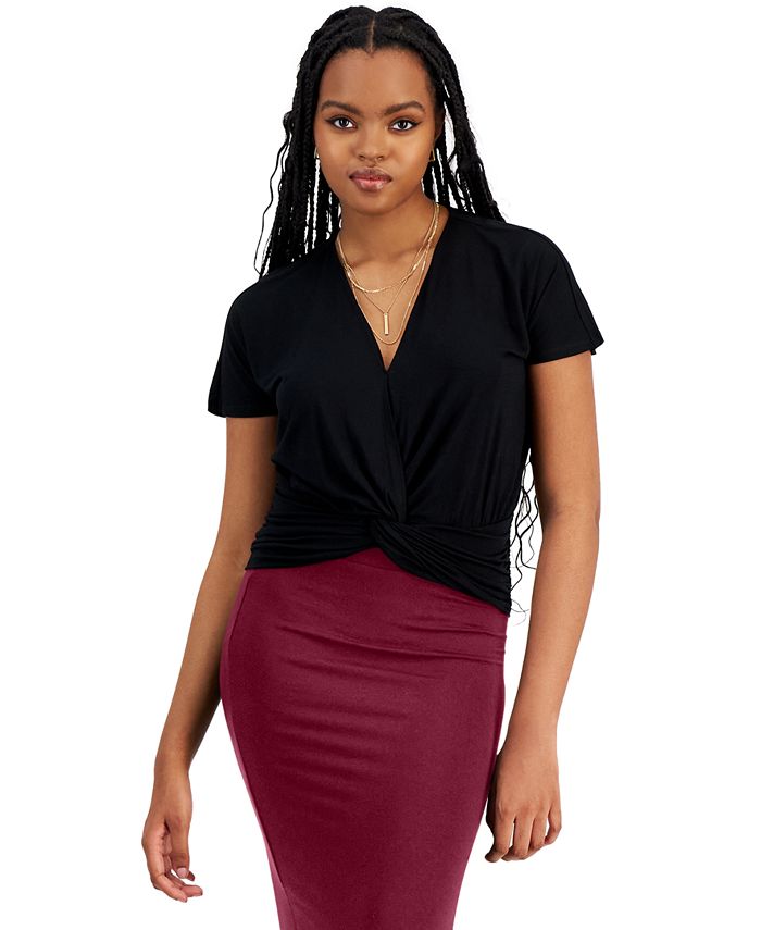 Bar III Petite V-Neck Twist-Front Top, Created for Macy's - Macy's