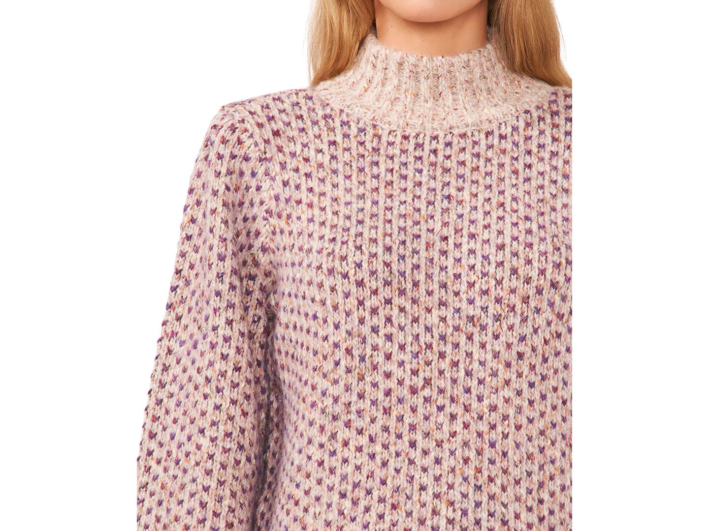 Женский свитер CeCe Marled Blouson Sleeve Jacquard Knit Mock Neck, цвет: Cereal — фото 2