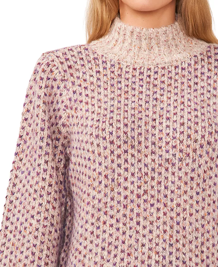 Women's Marled Blouson Sleeve Jacquard Knit Mock Neck Sweater - thumbnail 2