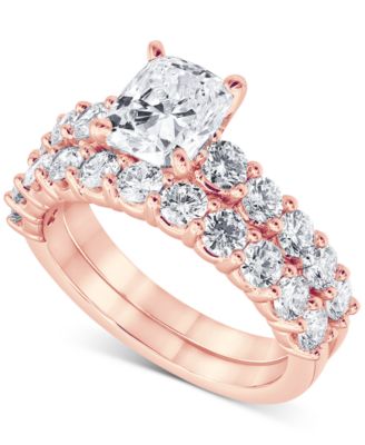 Badgley Mischka Certified Lab Grown Diamond Cushion Bridal Set (3-3/8 ct. t.w.) in 14k Gold - Rose Gold
