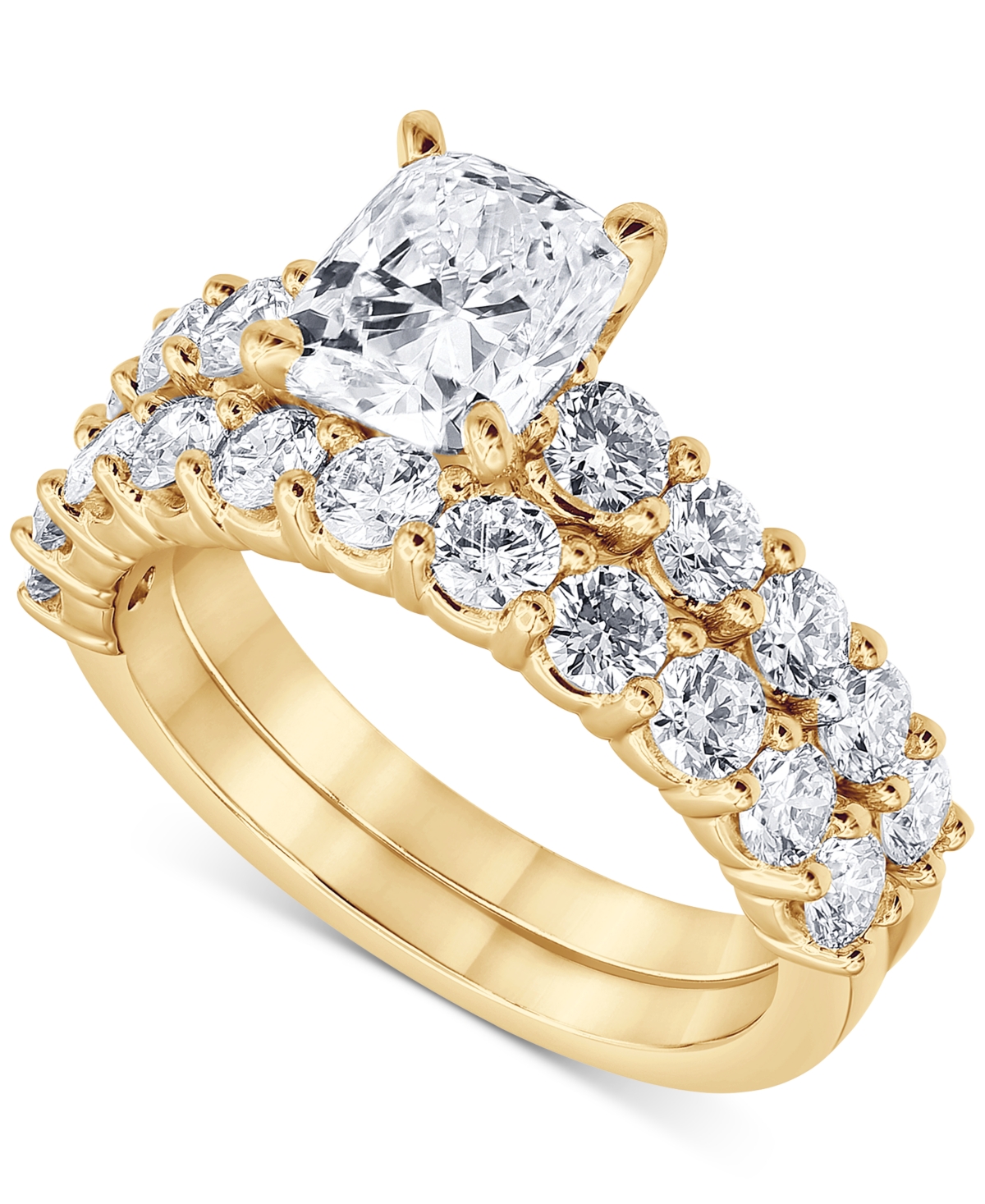 Badgley Mischka Certified Lab Grown Diamond Cushion Bridal Set (3-3/8 Ct. T.w.) In 14k Gold In Yellow Gold