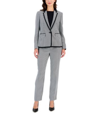 Womens One Button Framed Houndstooth Blazer Straight Leg Houndstooth Pants