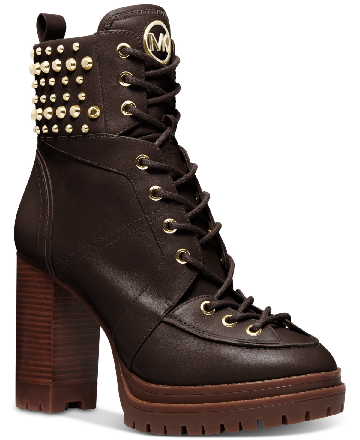 Michael Kors Women's Yvonne Studded Lace Up Platform Booties In Chocolate