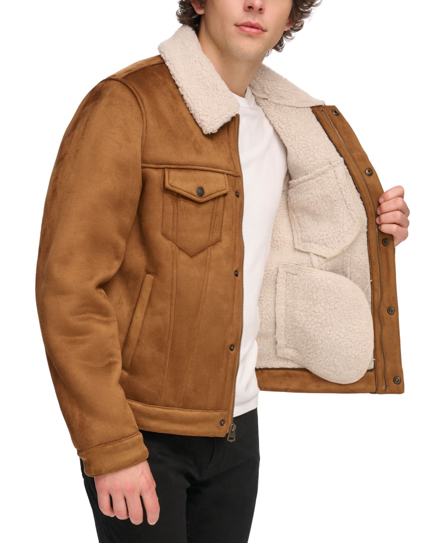 Мужская куртка Levi's Relaxed-Fit Faux-Shearling Trucker, цвет: Коричневый — фото 3
