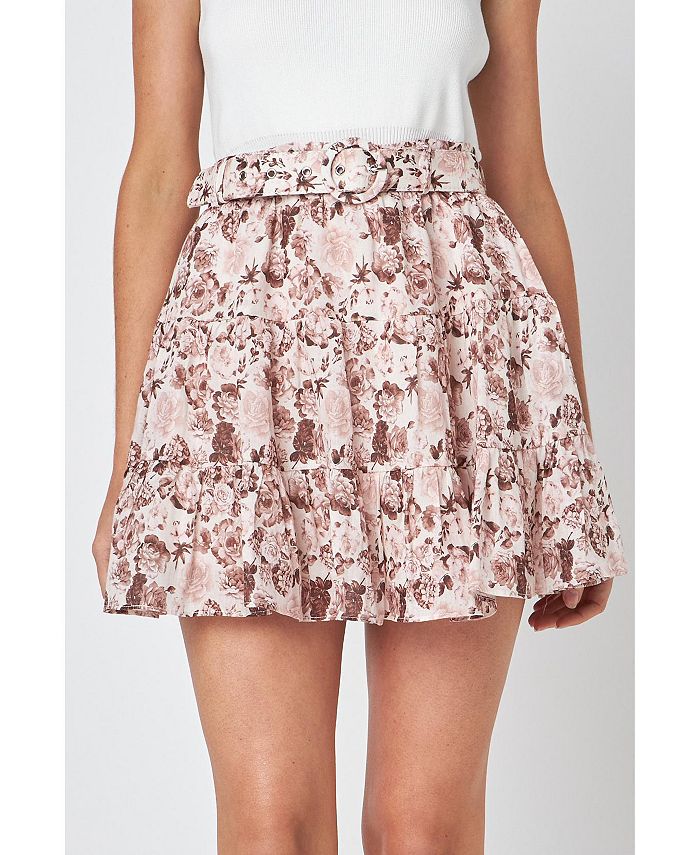English Factory Women's Printed Linen Tiered Mini Skirt - Macy's