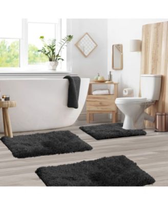 Ultra Soft Non Slip Shaggy 3 Piece Bath Rug, Small, Medium & Contour