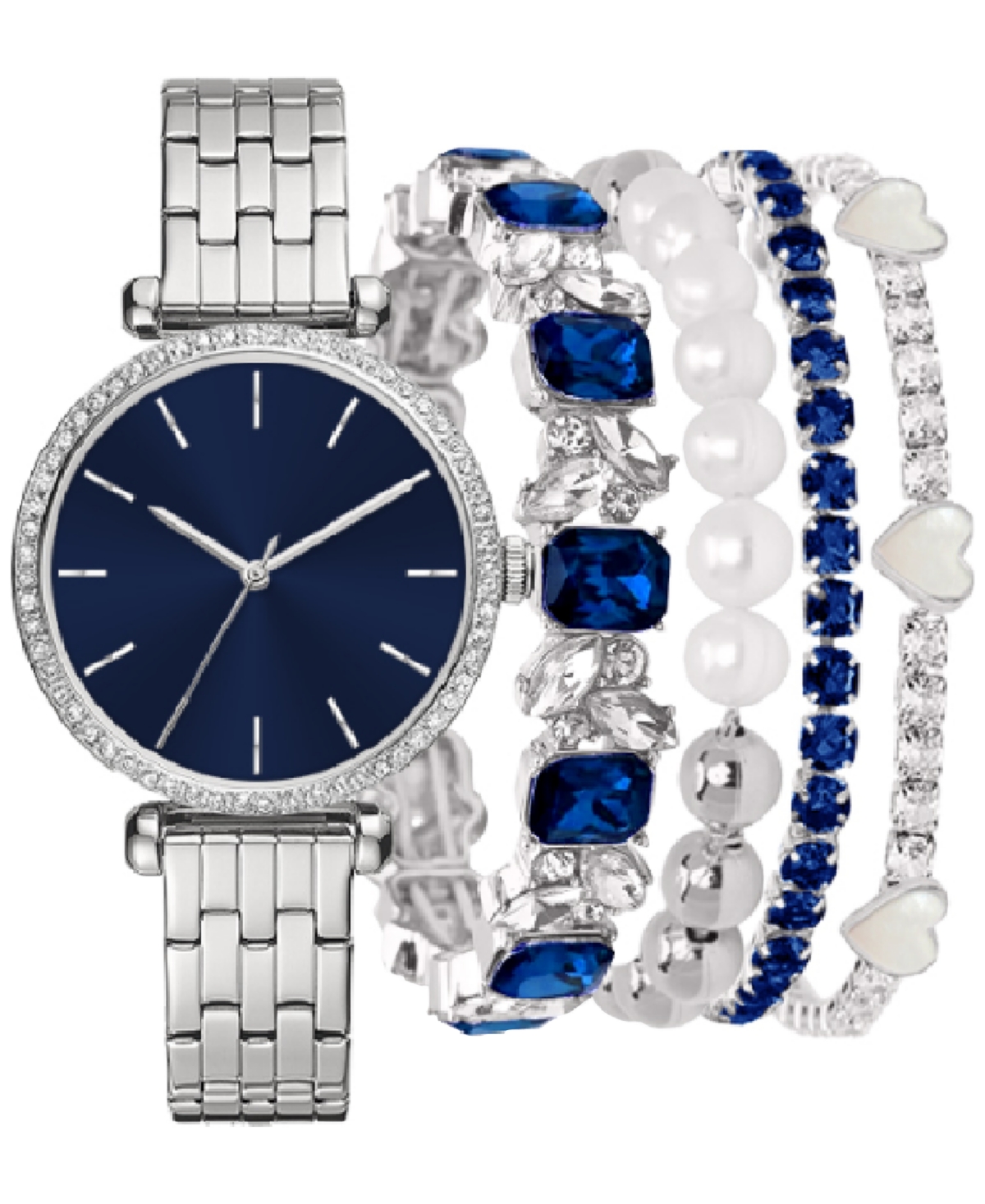 Women's Silver-Tone Bracelet Watch 33mm Gift Set - Silver