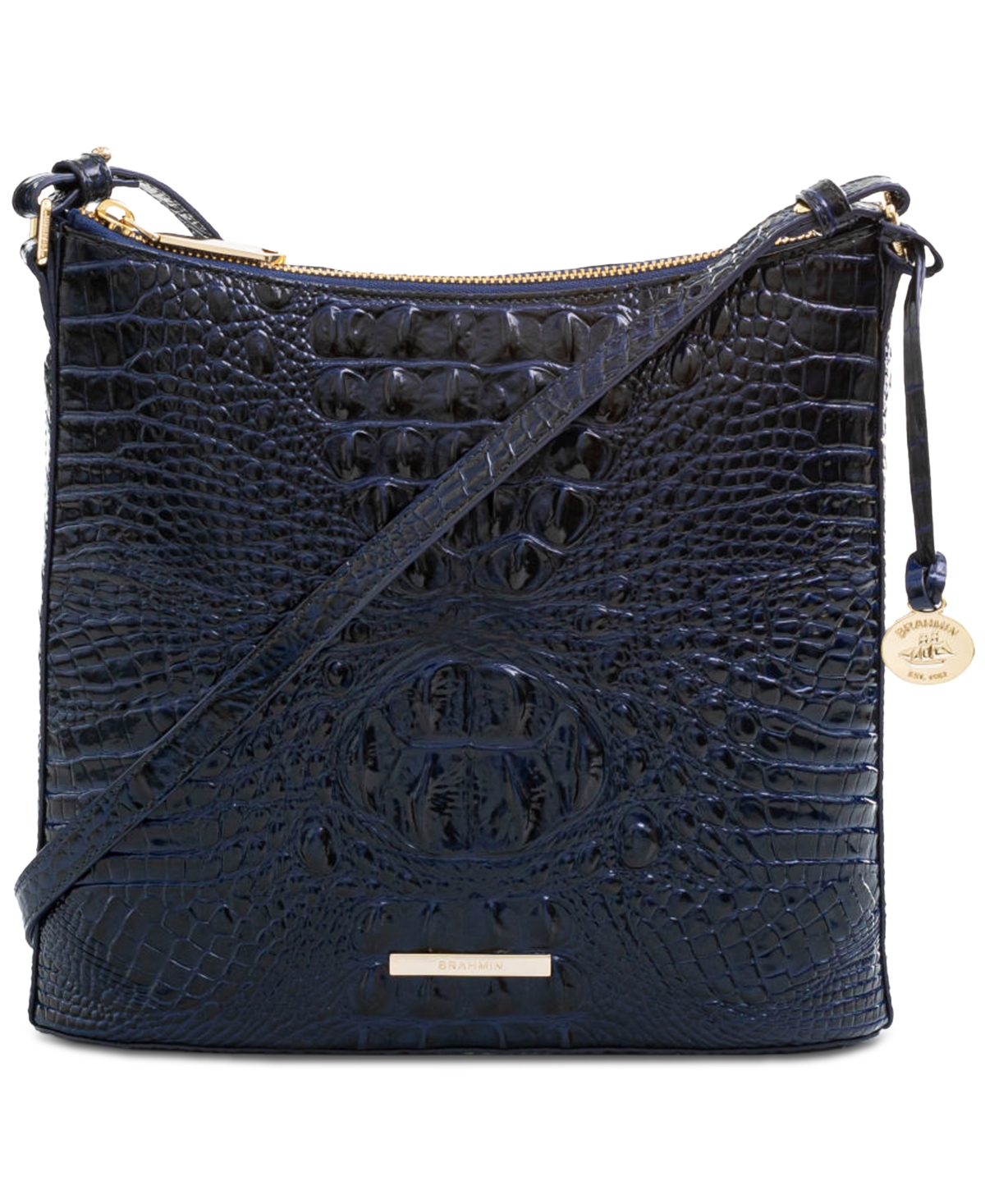 Brahmin Katie Croc Embossed Leather Crossbody Bag In Ink Melbourne
