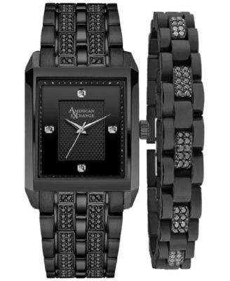 American Exchange Mens Crystal Bracelet Watch 33mm Gift Set - Black 25$