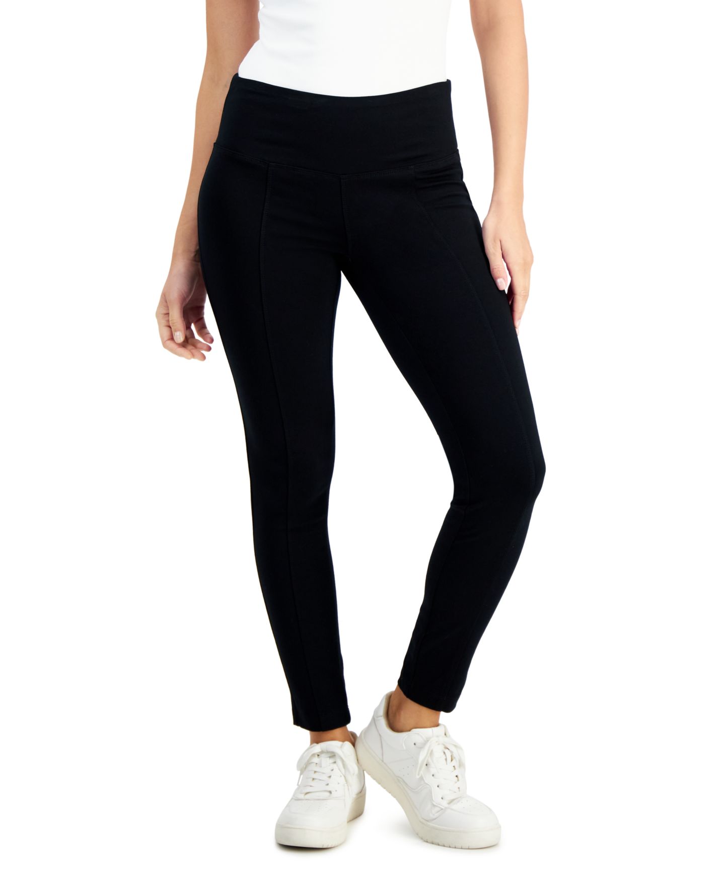 Женские брюки Style & Co Petite Ponté-Knit Mid-Rise Pants, Petite & Petite Short, цвет: Глубокий чёрный — фото 1