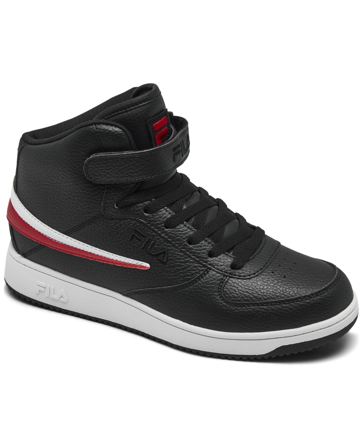 Shop Fila Men's A-high Strap High Top Casual Sneakers From Finish Line In Black,red,white