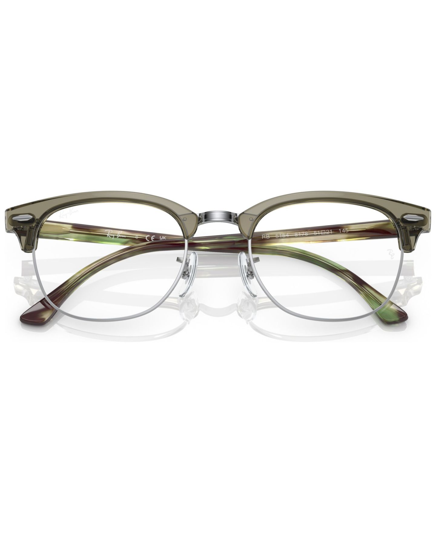 Очки Ray-Ban Unisex Square Plastic RB5154 Clubmaster Eyeglasses, цвет: Прозрачный зелёный — фото 6