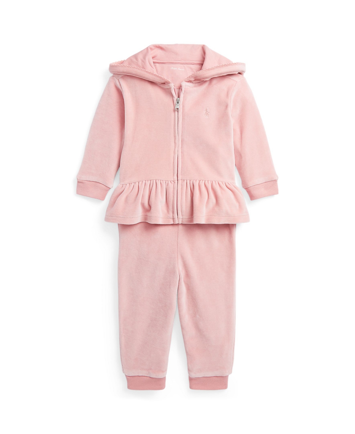 Polo Ralph Lauren Baby Girls Velour Hoodie And Jogger Pants Set In Tickled Pink