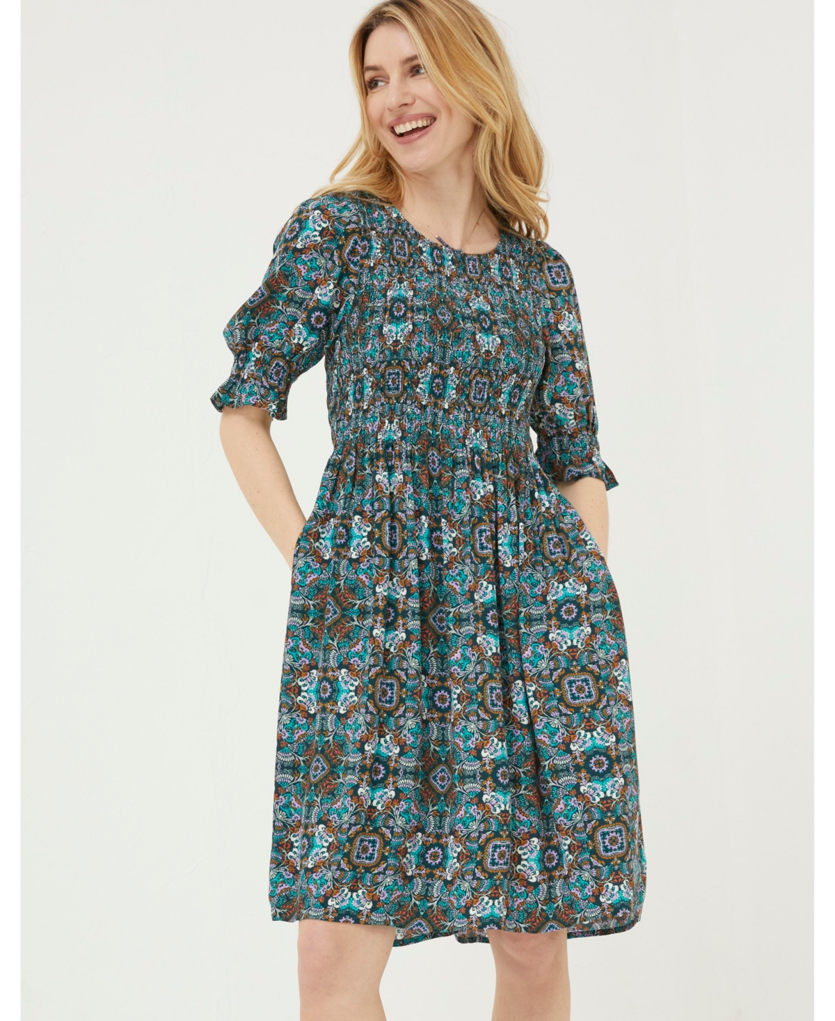 Women's Pacey Mirrored Floral Dress - Teal green