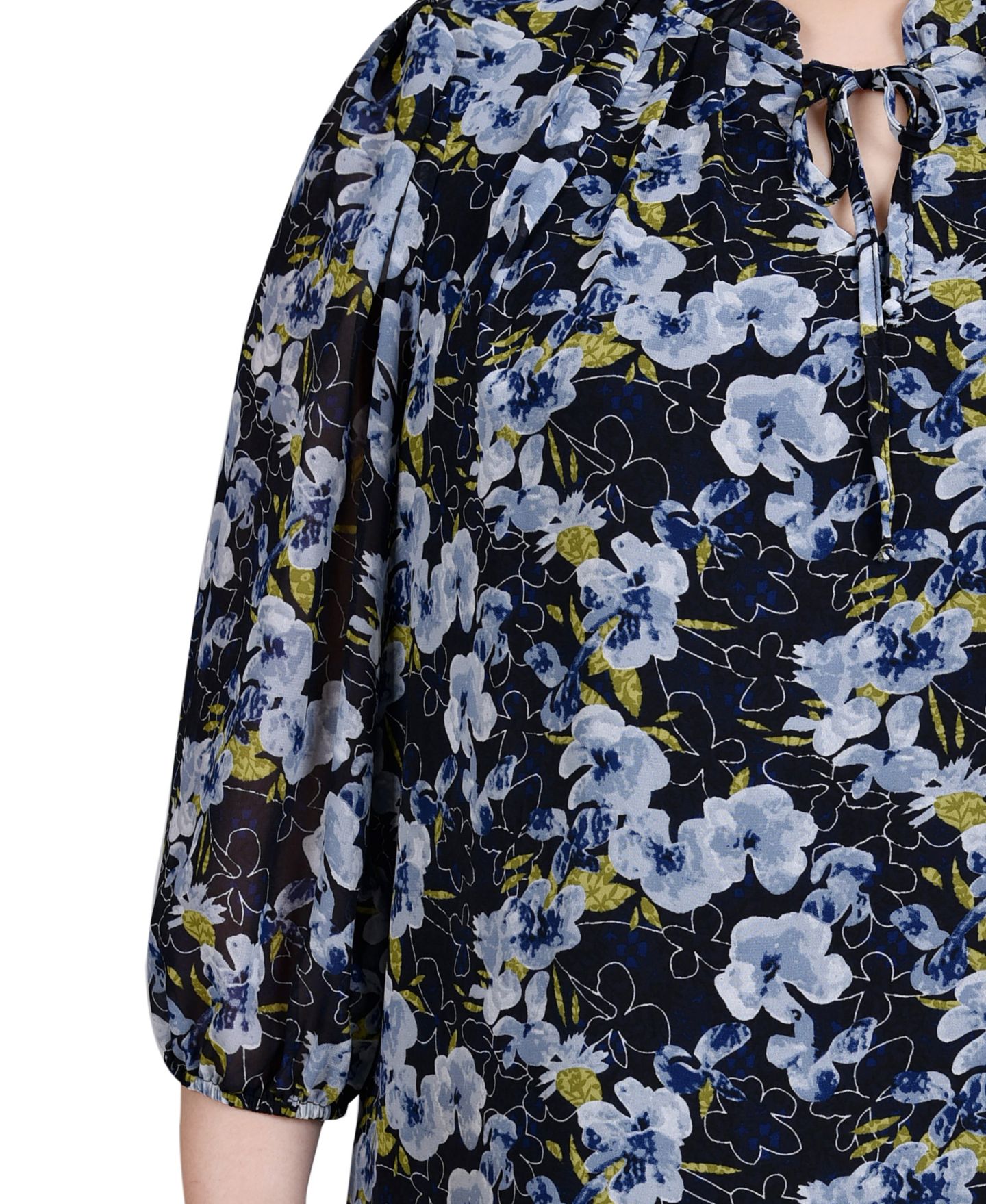 Женская блузка NY Collection Plus Size 3/4 Sleeve Chiffon, цвет: Чёрный с принтом — фото 4