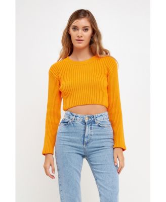 Women's Cropped Ribbed Knit Sweater