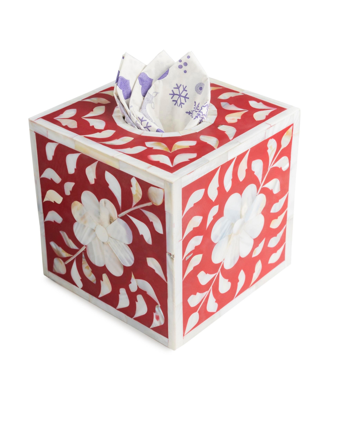 Jodhpur Mother of Pearl Tissue Box Cover, Small - Dark Red