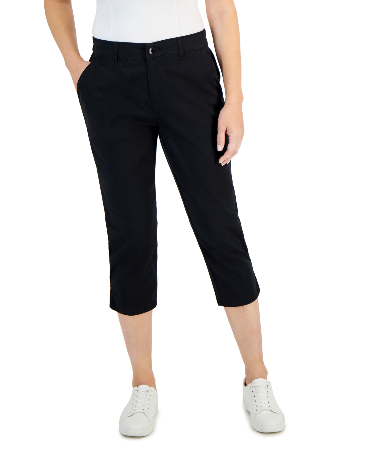 Shop Style & Co Women's Mid-rise Comfort Waist Capri Pants, 2-24w, Created For Macy's In Deep Black