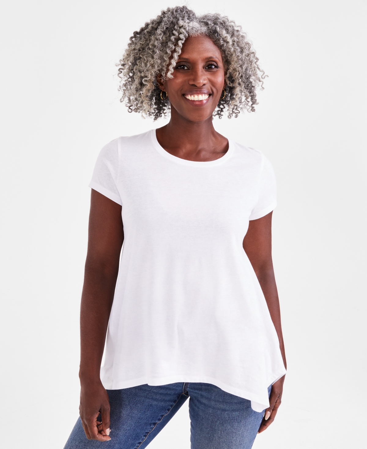 Style & Co Women's Handkerchief-hem T-shirt, Created For Macy's In Bright White