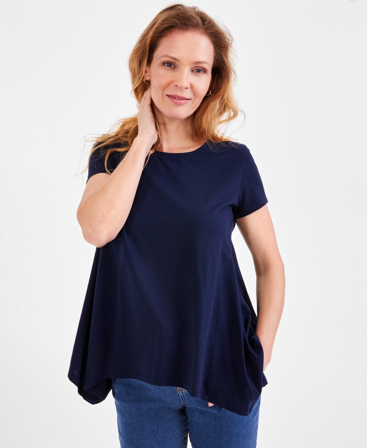 Style & Co Plus Size Handkerchief-hem T-shirt, Created For Macy's In Industrial Blue