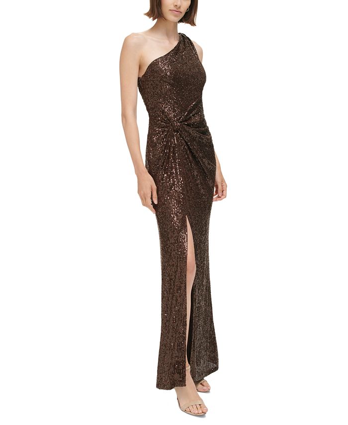 Eliza J Women's Sequined One-Shoulder Side-Twist Gown - Macy's
