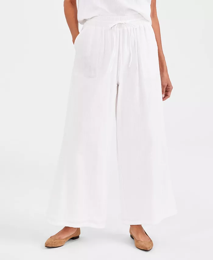 Petite Gauze Wide-Leg Pull-On Pants
