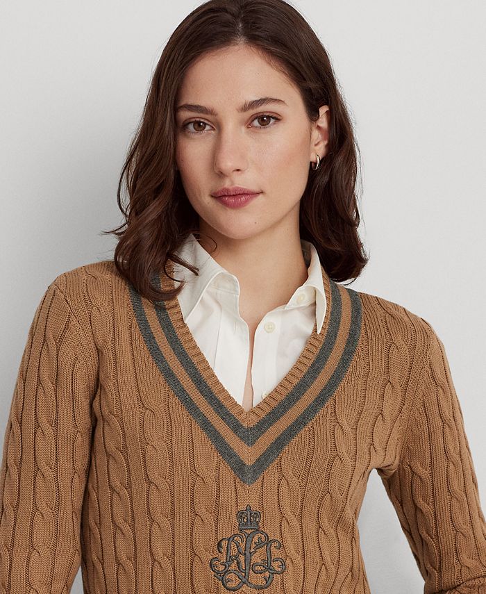 Lauren Ralph Lauren Women's CableKnit Cotton Cricket Sweater Macy's