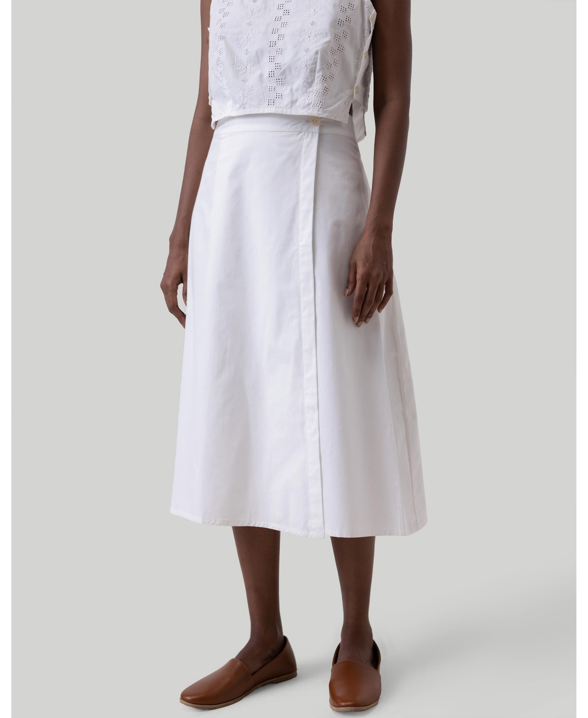 Women's Overlap Midi Skirt - Coconut white