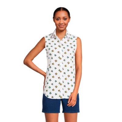 Lands' End Women's Petite No Iron Sleeveless Shirt - Medium - White