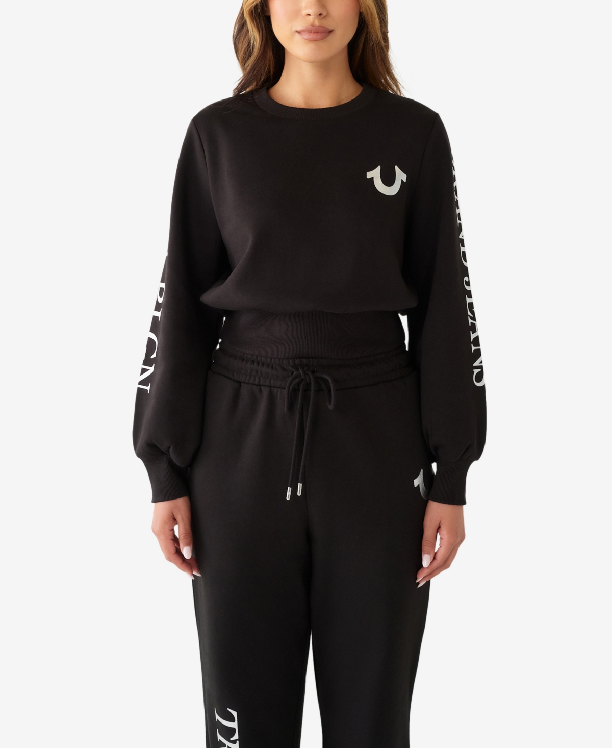 True Religion Women's Fashion Popover Long Sleeve Sweatshirt In Jet Black