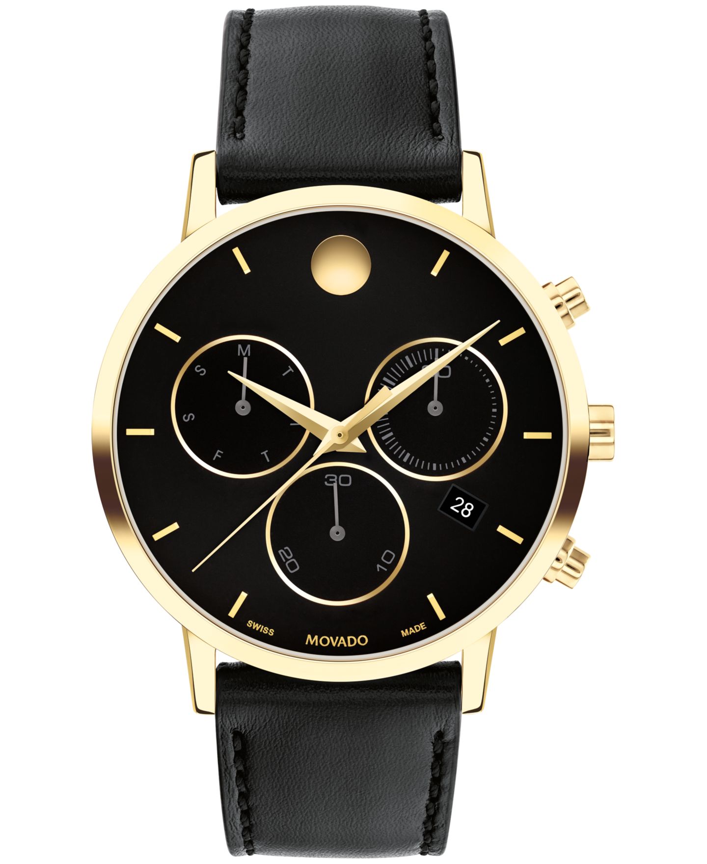 Мужские часы Movado Museum Classic Swiss Quartz Chronograph Black Leather Watch 42mm — фото 1