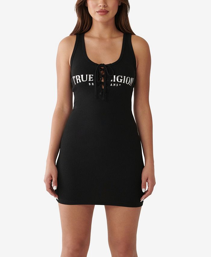 True Religion Women s Arched Logo Lace Up Dress Macy s