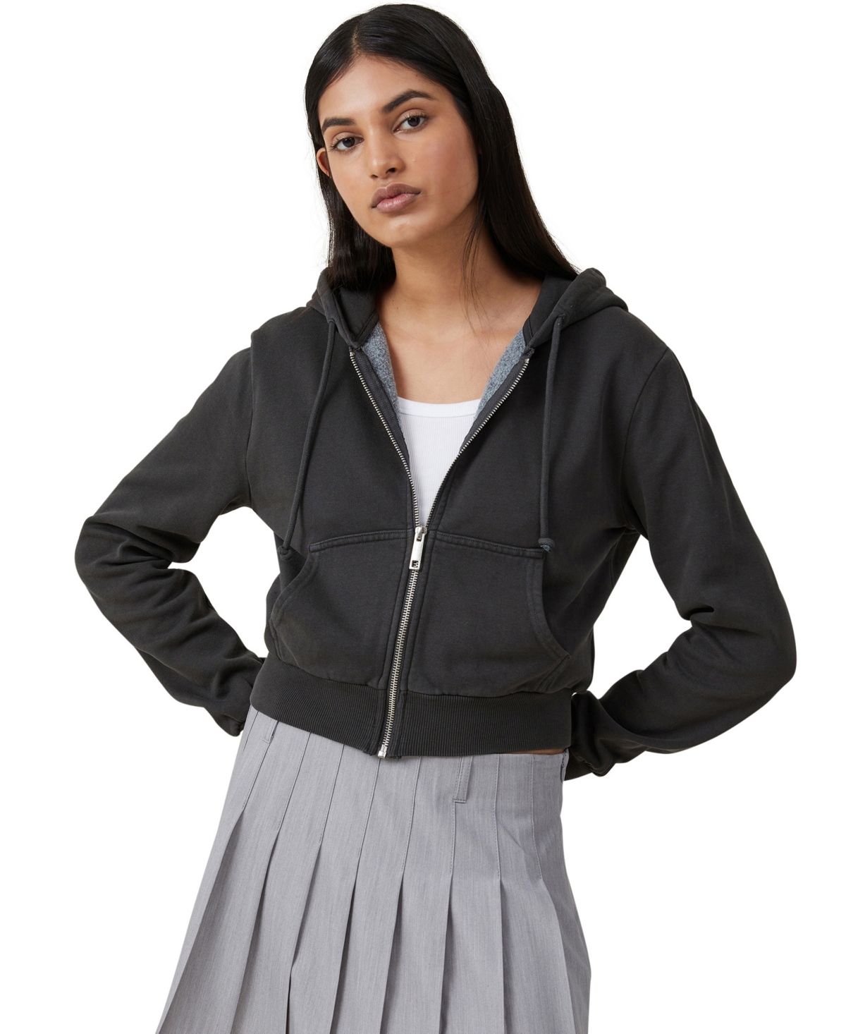 Cotton On Women's Washed Cropped Zip Through Sweatshirt In Washed Black