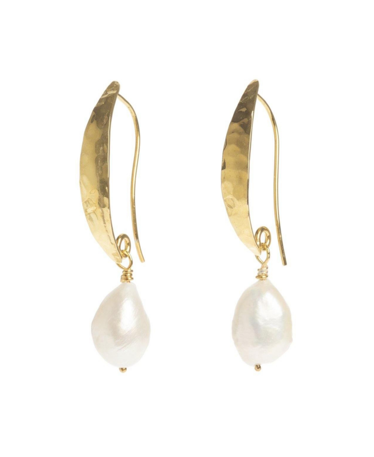 Hammered Gold Baroque Pearl Earrings - Gold
