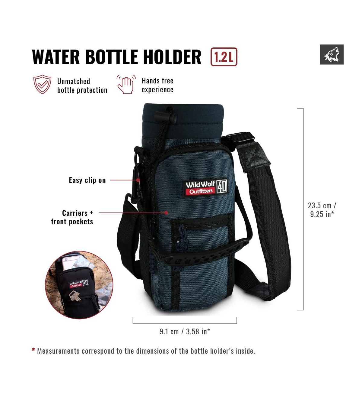Wwo Wild Wolf Outfitters Water Bottle Holder for 40oz Bottles - Carry, Protect and Insulate Your Best Flask with This Military Grade Carrier w/ 2 Pock