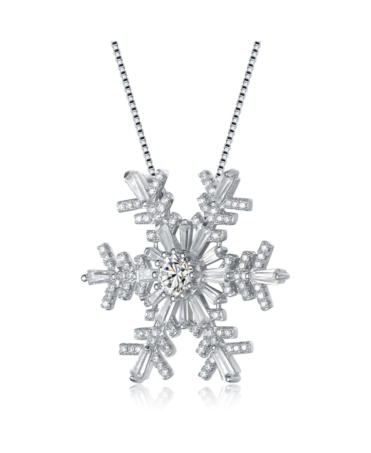 Genevive SterlingWhite Gold Plated Clear Cubic Zirconia Accent Snowflake Pendant Necklace - Silver
