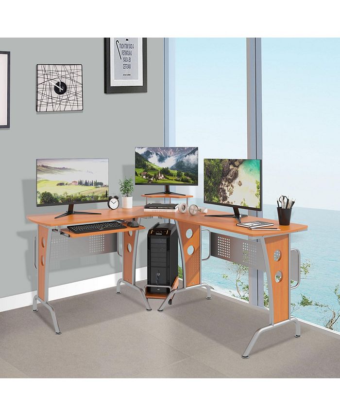 LShaped Corner Computer Office Desk Workstation with Elevated