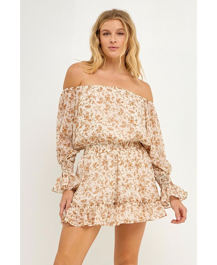 Free the Roses Women's Baroque Chiffon Floral Long Sleeve Romper - Macy's