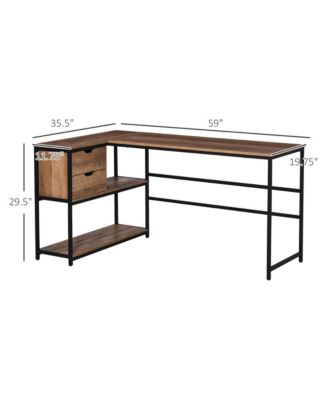 L-Shaped Home Office Computer Desk with Open Storage Shelves, Black/Brown