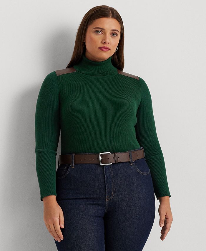 Lauren Ralph Lauren Plus Size Ribbed ElbowPatch Turtleneck Macy's