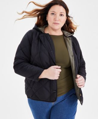 Style & Co - Plus Size Quilted Hood Long-Sleeve Jacket