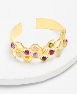 18k Gold-Plated Mixed Gemstone Cuff Bracelet