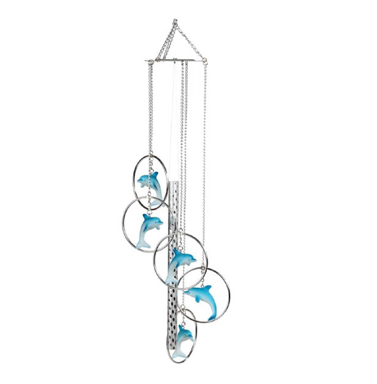 24" Long 5-Ring Polyresin Dolphin Wind Chime - Silver
