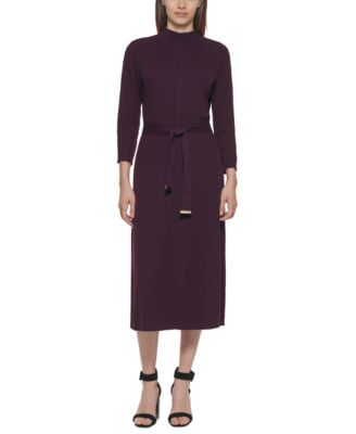 Calvin Klein - Women's Mock-Neck 3/4-Sleeve Belted Midi Dress