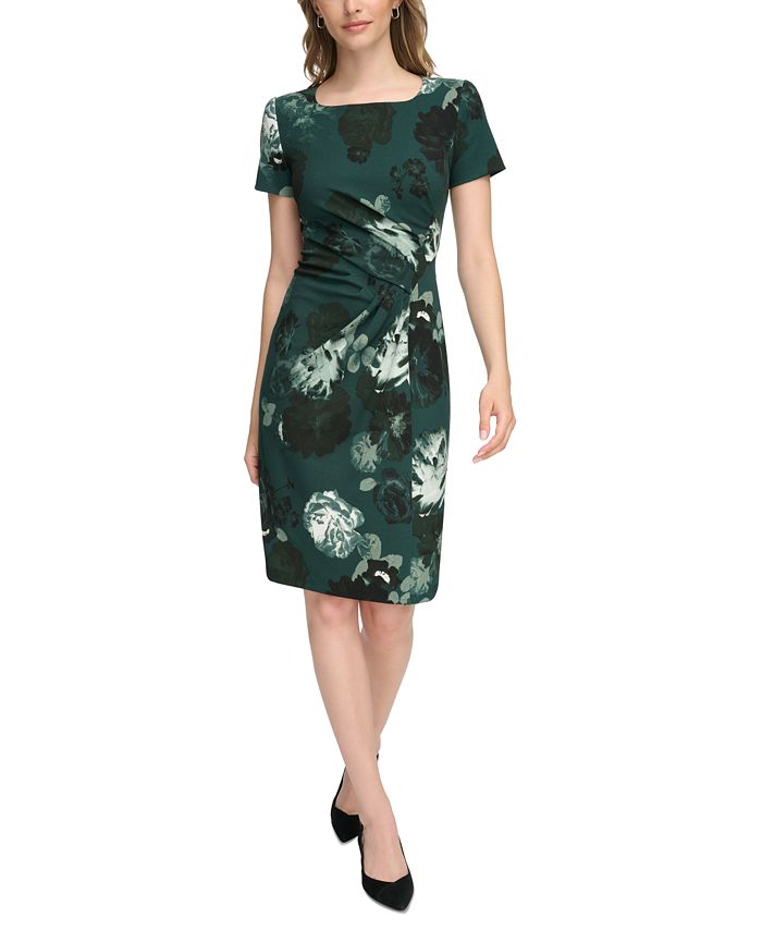 Calvin Klein Women s Floral Print Ruched Sheath Dress Macy s